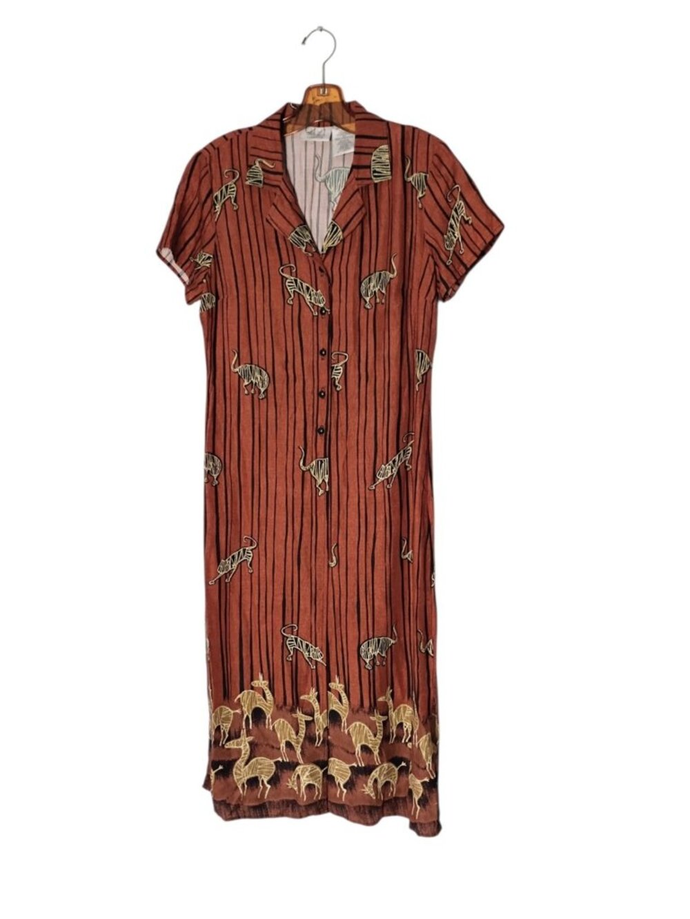 Vintage Kathie Lee Tiger Print Tunic Duster Top M Button Up Safari Tribal 90s